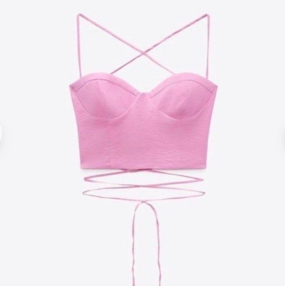 Zara Barbie Pink Lace-up Open Back Bustier Crop Top Size XS - Picture 3 of 10